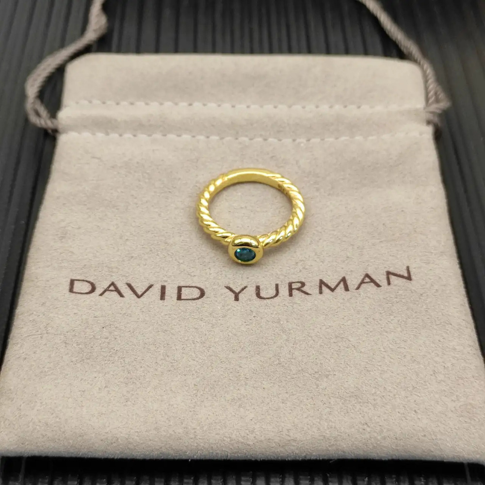 David Yurman Gold Petite Cable Blue Diamond Ring
